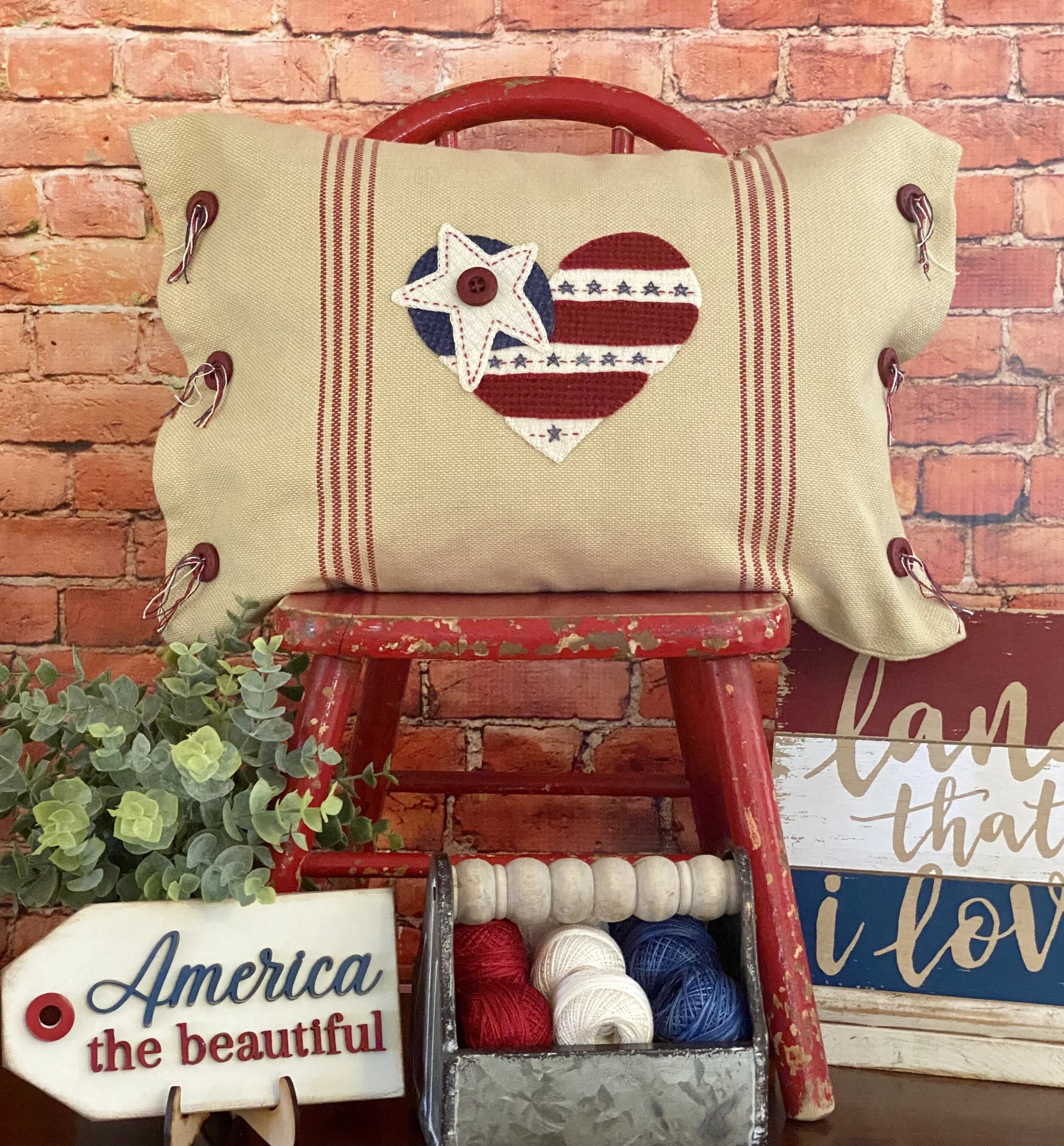   Freedom Heart Pillow  printed pattern  