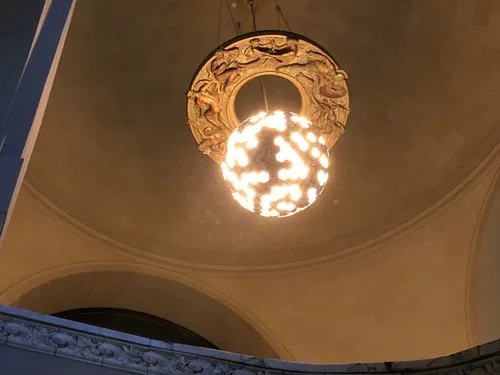 "As you enter the building at night, the rotunda is to be illuminated by a brilliant ball of light which in its illuminosity will represent a glowing mass (of light) with no visible sub-divisions of construction or definite spots of light." -H. Hornbostel
