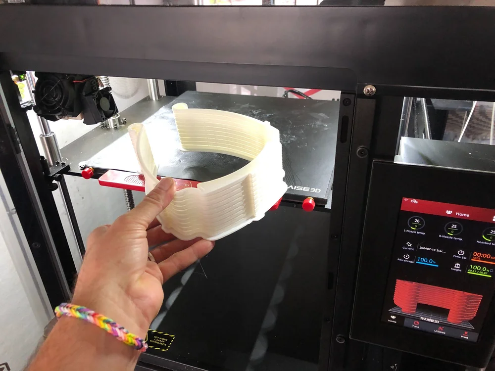 We can print a stack of 10 face shields in about 10 hours