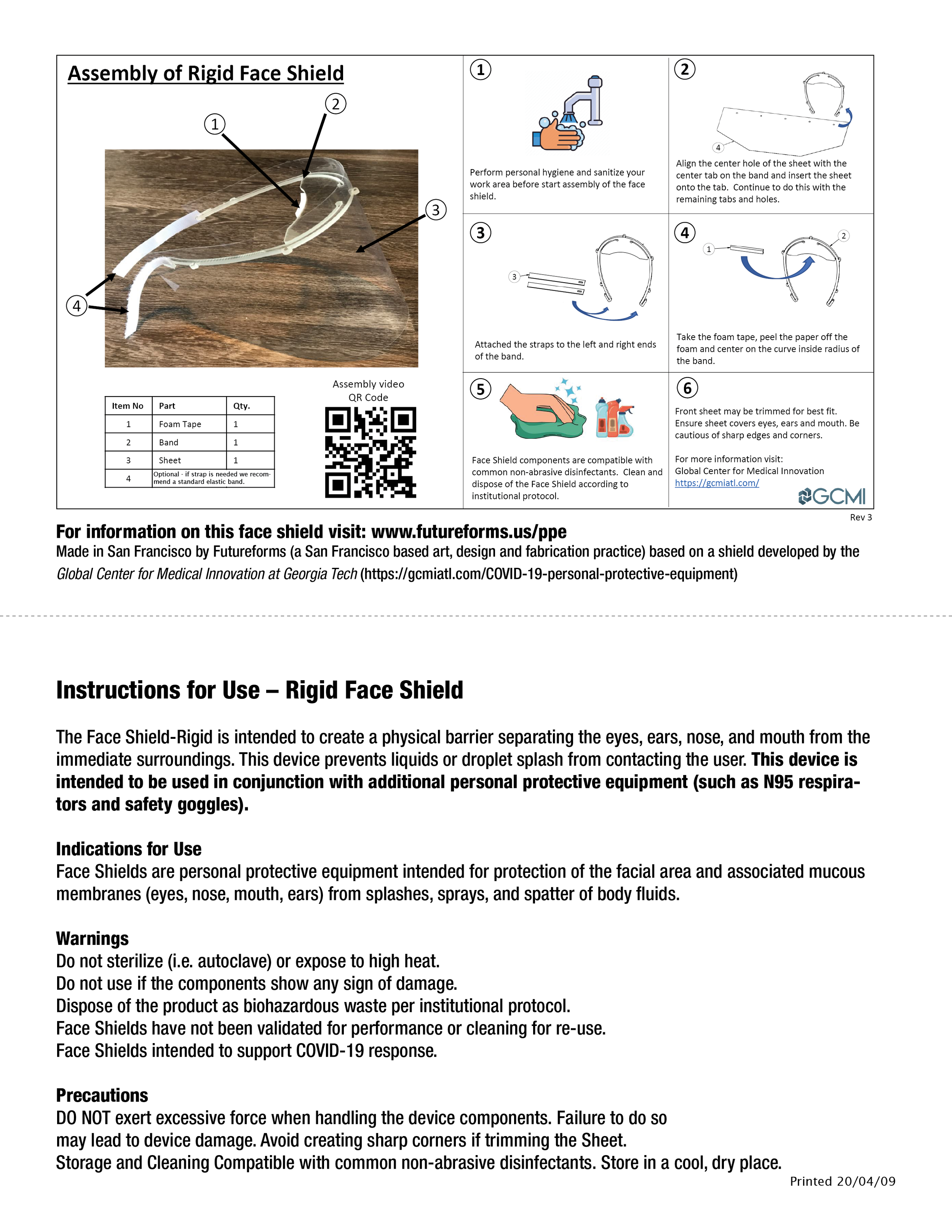 Our Assembly and Instructions for Use (adapted from GCMI). This sheet is included in each package.