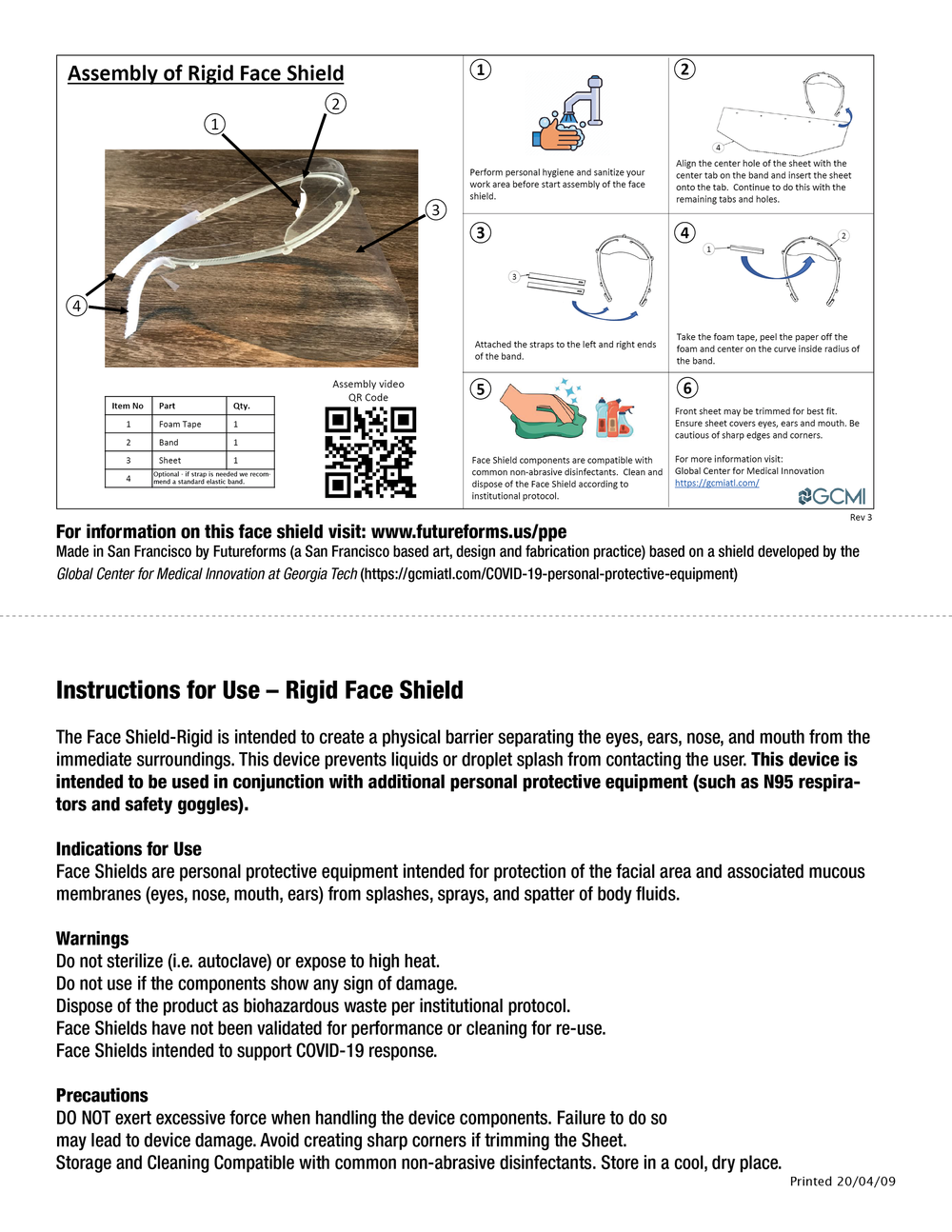 Our Assembly and Instructions for Use (adapted from GCMI). This sheet is included in each package.