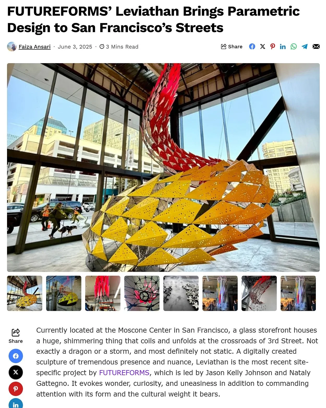 Enjoyed reading this piece about our Leviathan installation in PA by Faiza Ansari. Full article / link in bio. We admire the articles and educational platform that the team at @parametric.architecture has created over the years. (Apologies that the i
