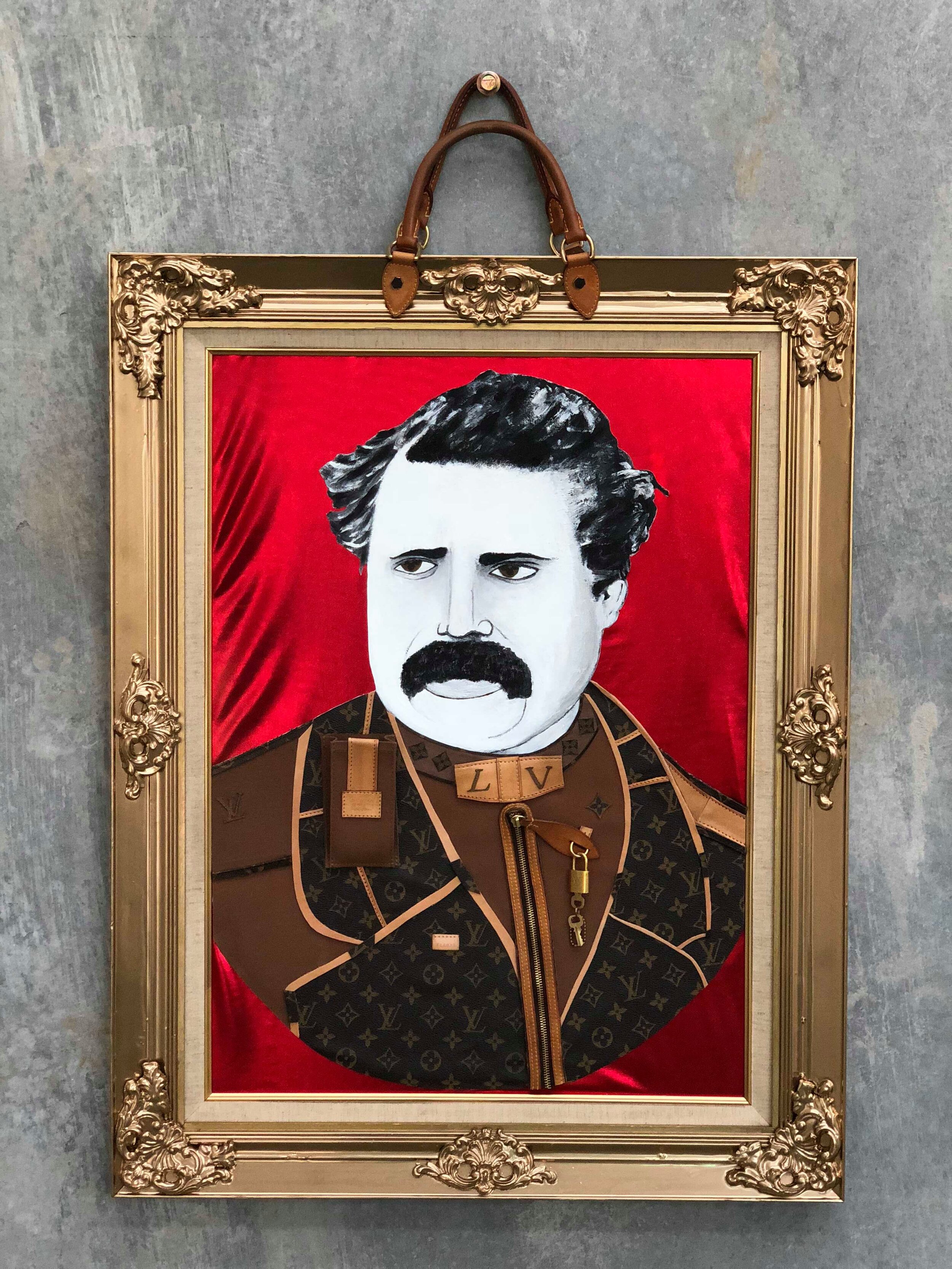 Louis Vuitton Don - Portrait of Louis Vuitton (circa 1860) | 865mm x 675mm | Oil Paint &amp; Authentic Louis Vuitton Monogram Lockit Vertical PM | 2019