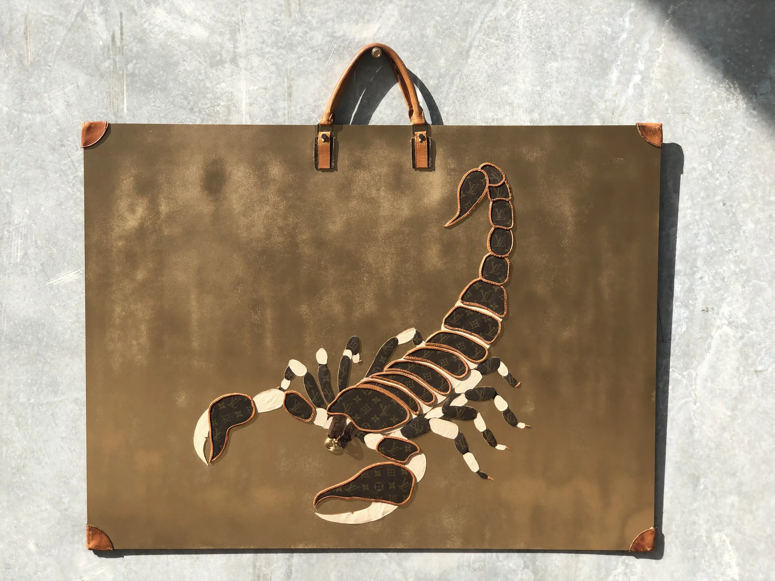 1913 - Scorpio | 1200mm x 900mm | Authentic Louis Vuitton Vintage Monogram Sirius 50 , Gold Spray Paint on MDF | 2020