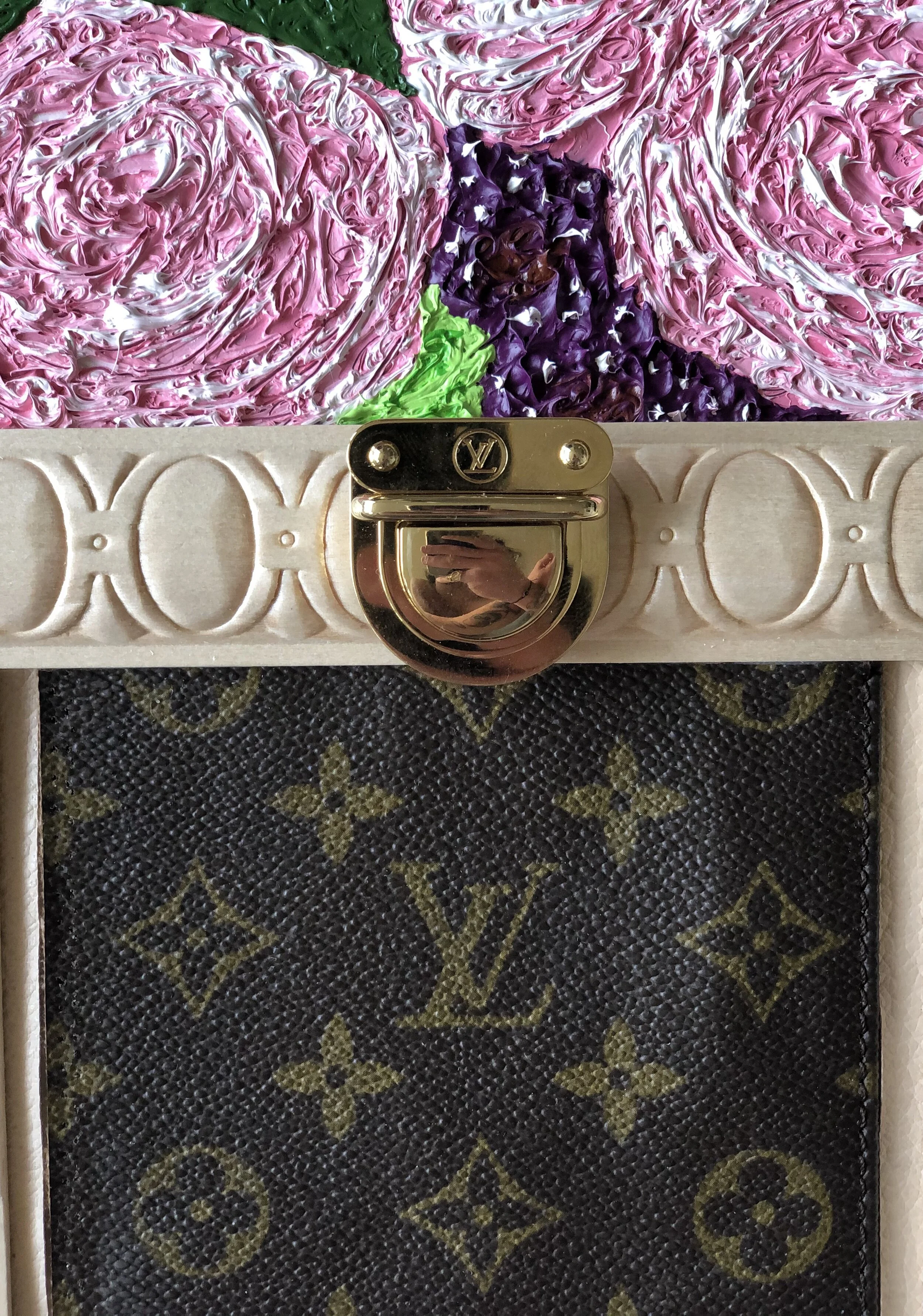 Innerbloom - Louis Vuitton Flower Trunk | 1700mm x 1200mm | Authentic Louis Vuitton Vintage Monogram Sirius 50, Authentic Louis Vuitton Brass Buckle, Pine Timber Architraves, Oil Paint on MDF | 2020