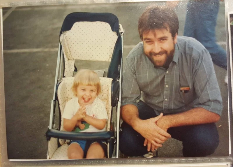 A young Oscar and a *VERY* young Laurel visiting a beach in California, sometime in mid-1990