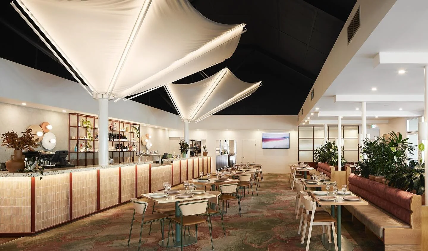 Introducing @empirebaytavern 
We sought to anchor the design in the local area by using the the colours and patterns of the national park that borders the venue as the design motif for the space.
This can be found in the bespoke carpets, which takes