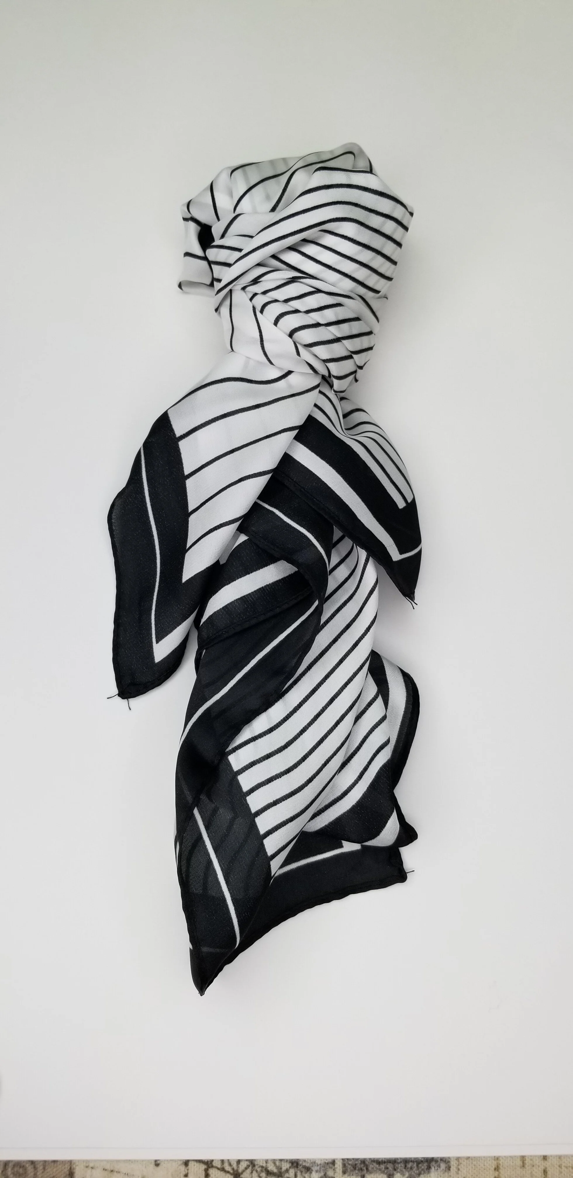 Black and Wihite Stripe Silk Scarf