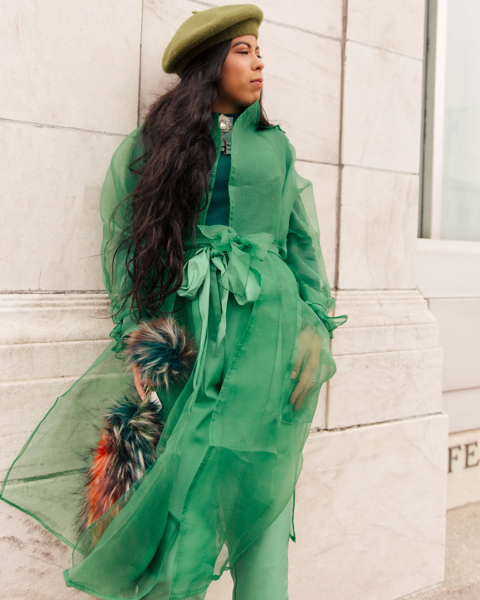 emerald green duster coat