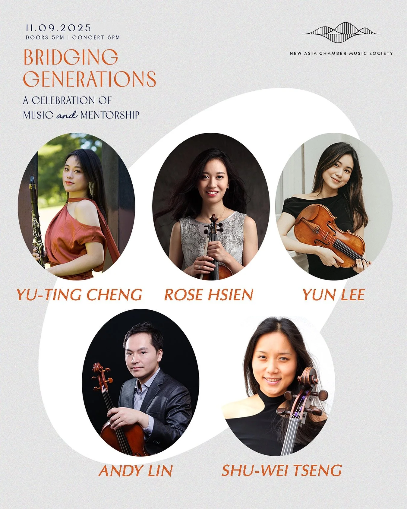 ✨ Meet our core ensemble for Bridging Generations: A Celebration of Music and Mentorship ✨

These remarkable artists bring their passion, artistry, and vision to our 10th Annual Benefit Gala:
🎶 Yu-Ting Cheng &ndash; Clarinet (Associate Director)
🎻 