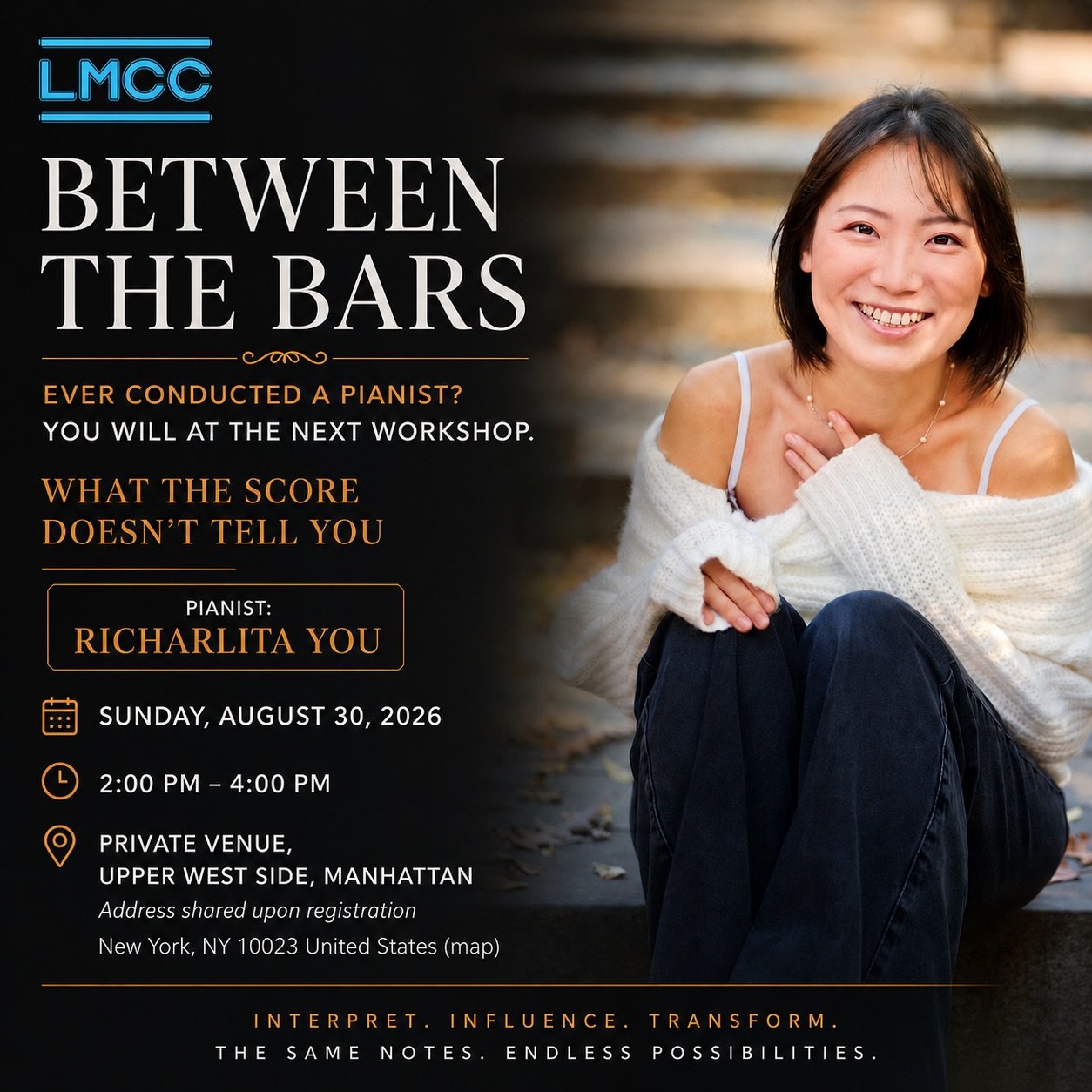Two special evenings of music are coming up in NYC 🎶✨

🎹 Between The Bars | Ever Conducted a Pianist?
Featuring Richarlita You
📅 Sunday, August 30 | 2&ndash;4 PM
📍 Private Venue, Upper West Side, Manhattan
Step into the role of conductor and hear