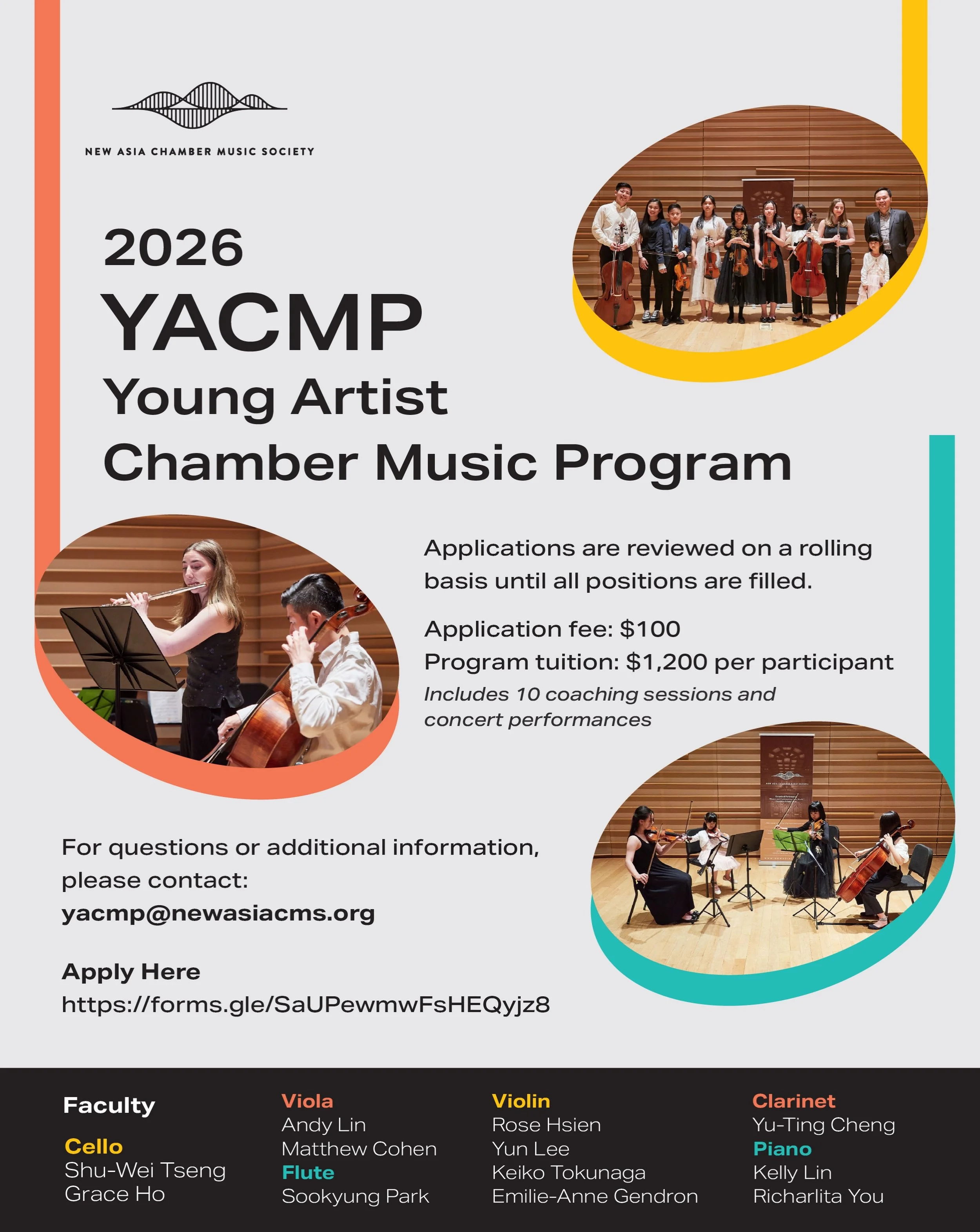 🎶 Applications are now open for the 2026 Young Artist Chamber Music Program (YACMP)!

Presented by the New Asia Chamber Music Society, YACMP brings together talented young musicians for an immersive season of chamber music, collaboration, and artist