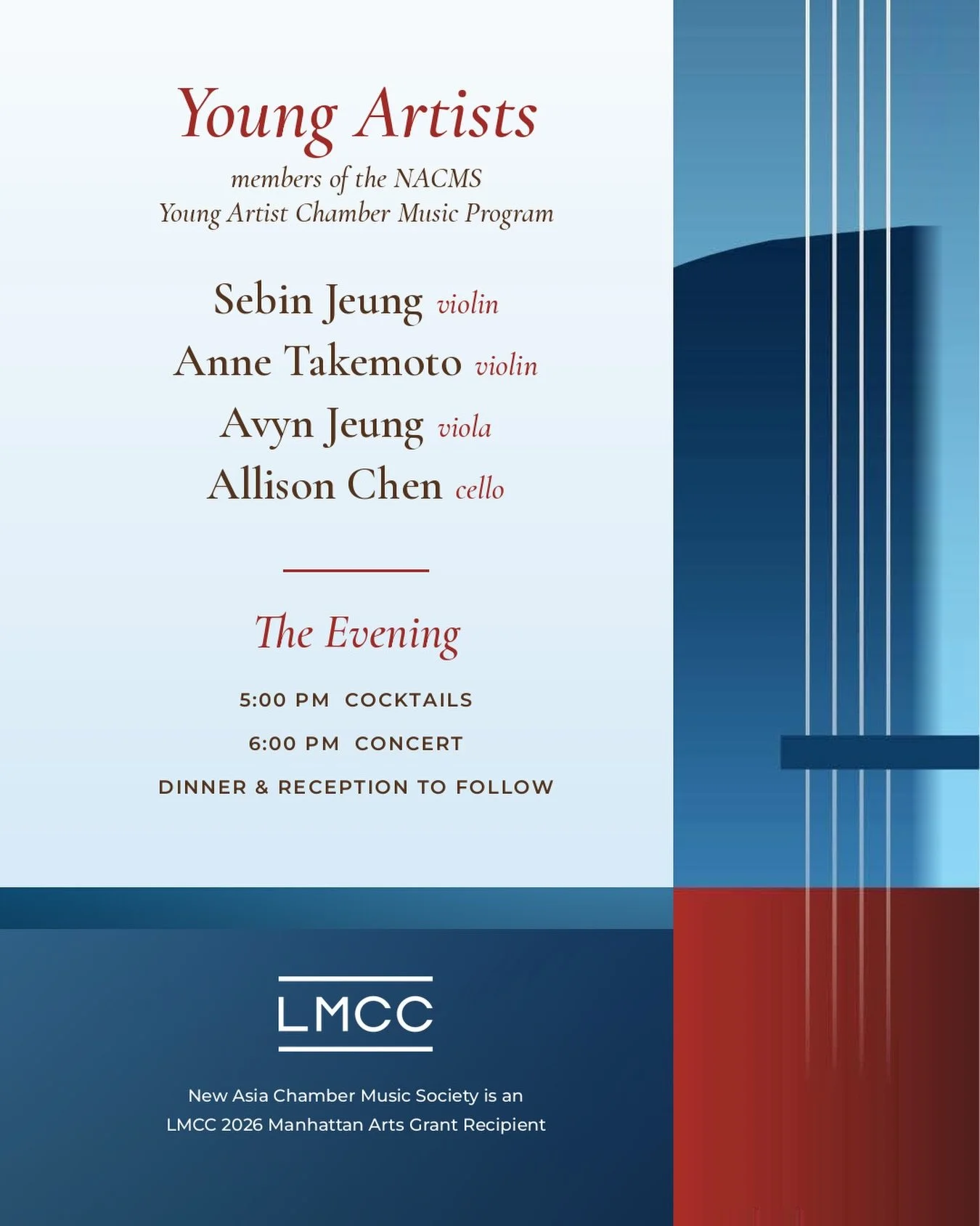 ✨ AMERICA 250: A Nation in Harmony ✨

Join us for the NACMS 2026 Annual Benefit Gala &mdash; an unforgettable evening of chamber music, celebration, and community in New York City.

📅 Sunday, November 1, 2026
🎶 Concert at 6 PM | Dinner &amp; recept