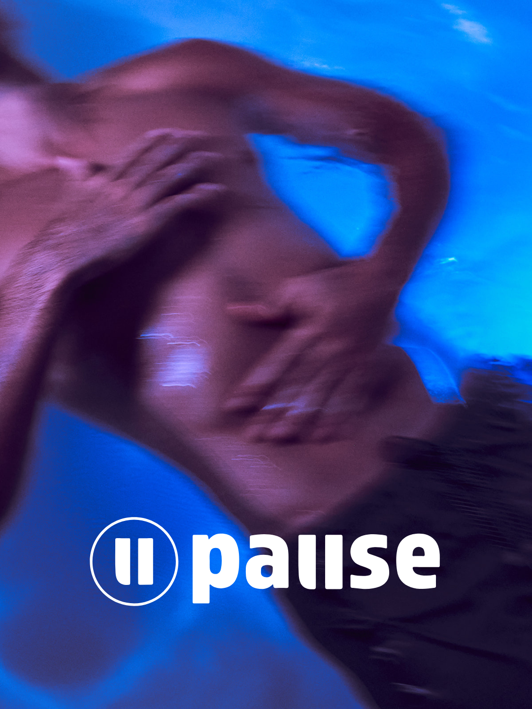 A person with circumstances that make it difficult to see their face clearly, out of focus, with a blue background and the word 'pause' on the screen.