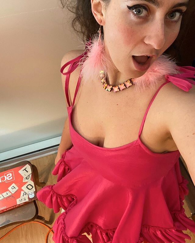 💖 @catccohen bringing you some weekly quar entertainment on insta live every Wednesday at 8pm 💖 wearing @georgiabykelseyrandall ATHENS MINI dress is hot pink stretch taffeta 💖 Catherine&rsquo;s show is bringing me so much joy every week check it o