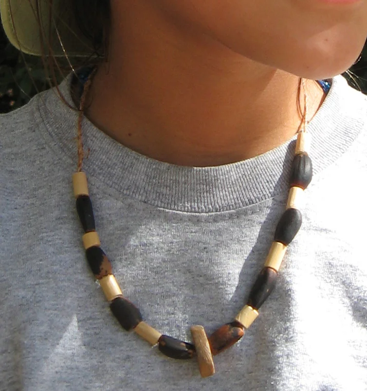 Pine nut, willow stick & soapstone bead necklace
