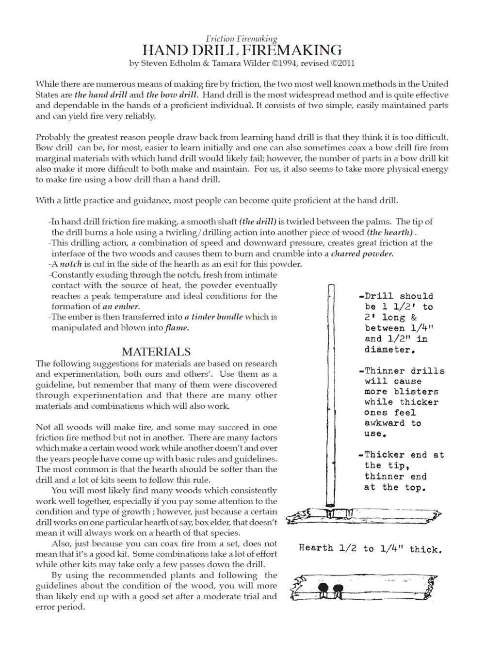 Hand Drill Friction Firemaking How-to Handout