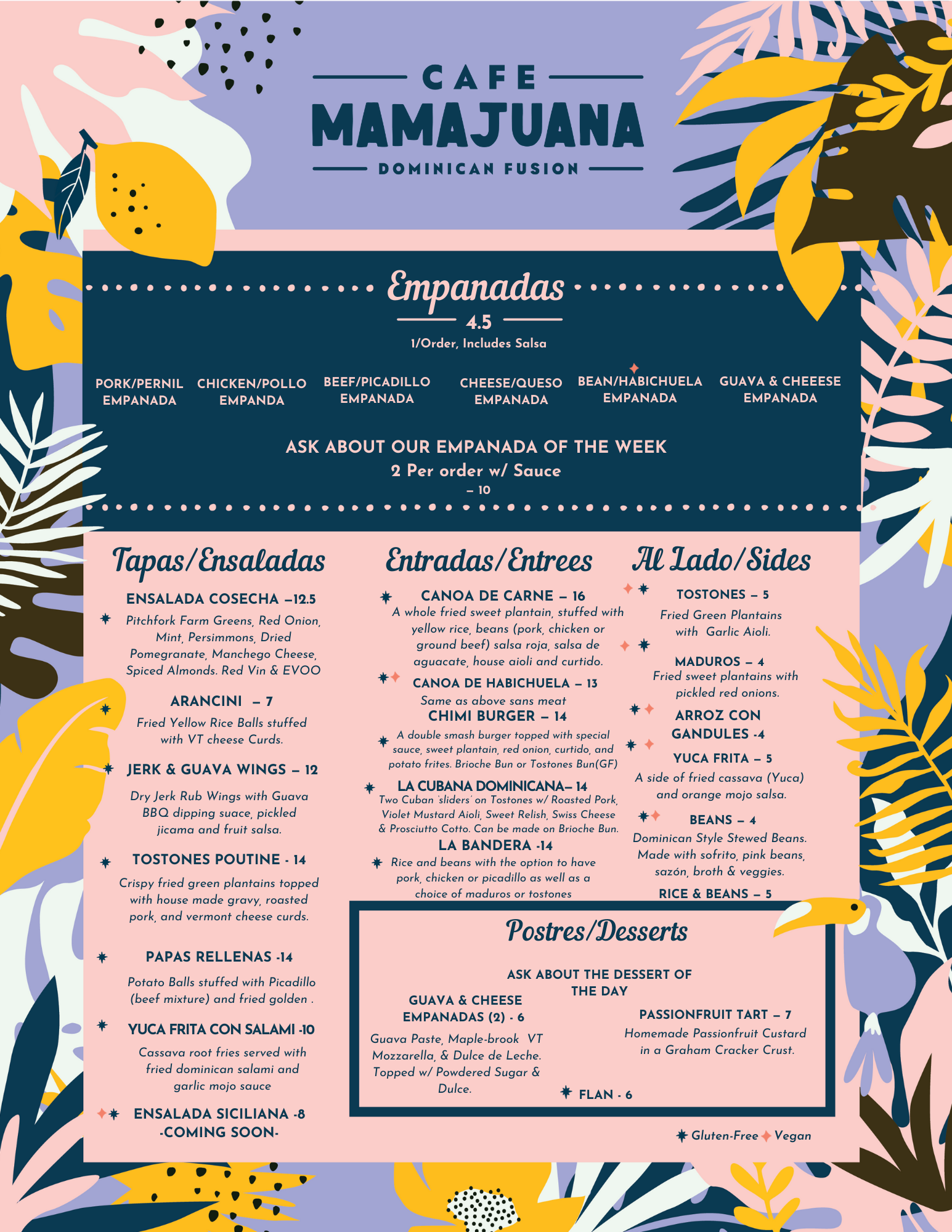 Restaurant Menu (Subject to Change) — CAFÉ MAMAJUANA