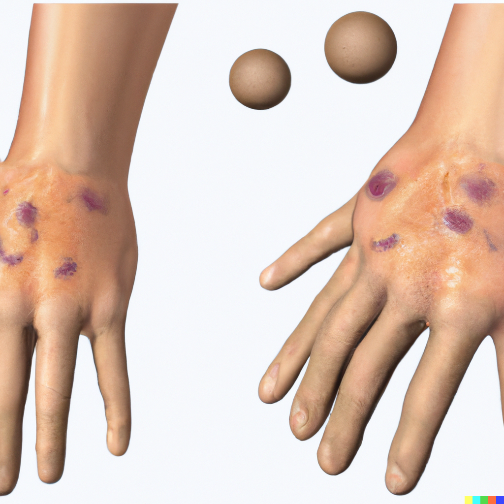 DALL·E 2023-09-14 16.26.21 - generate me an image of someone with warts. make the image hyperrealistic. make a body part come out of the image, almost 3d.png