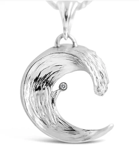 THE CRESTING WAVE NECKLACE Sterling Silver with a Diamond on Sterling Silver Box Chain: $248