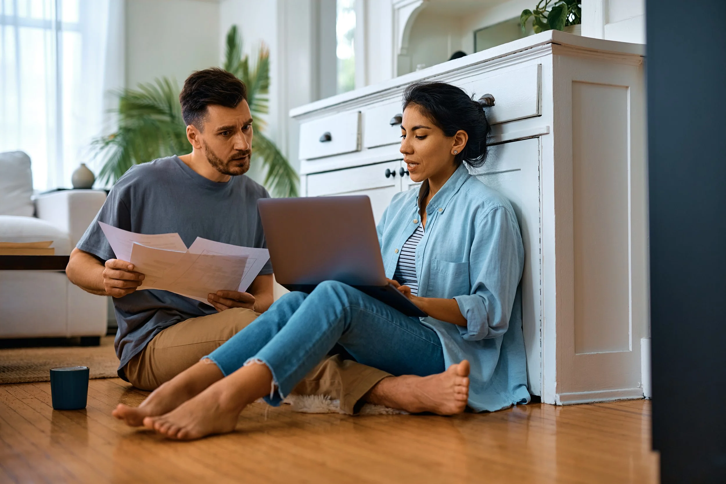 two people discussing bills