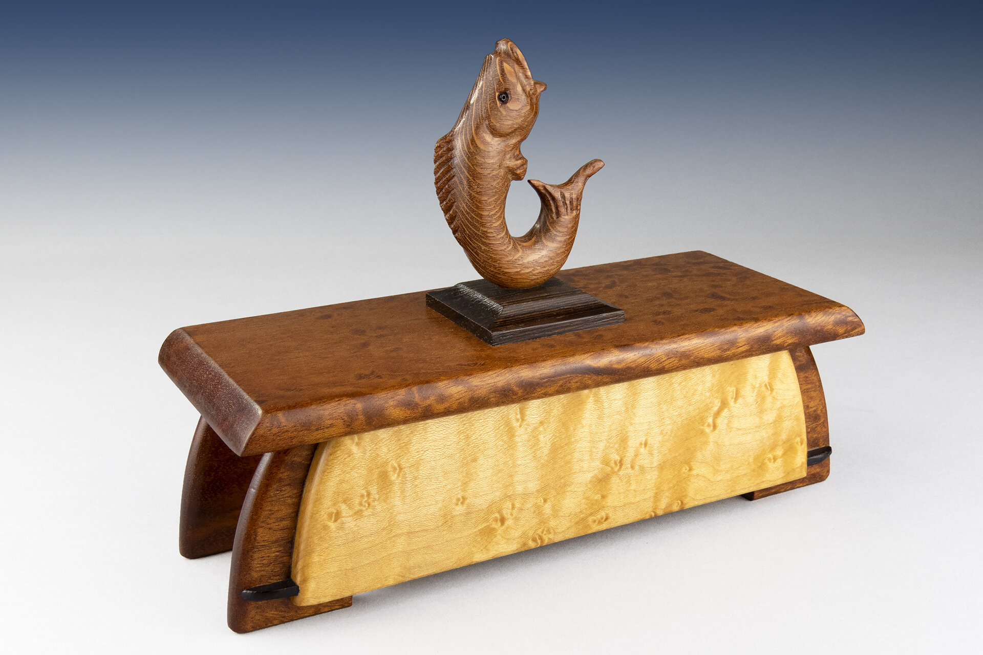 Handmade wooden keepsake box with carved wood fish — Dead Horse
