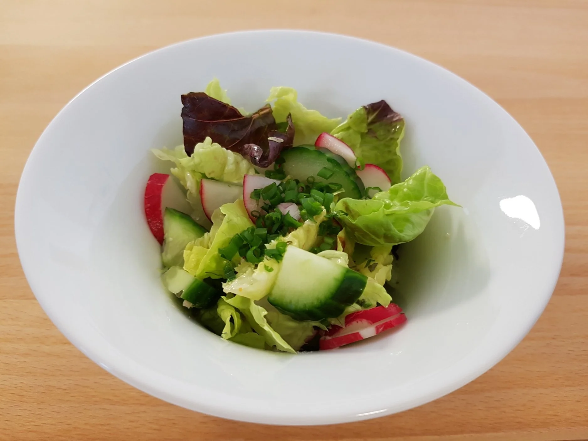 Blattsalat mit Radieschen und Gurken