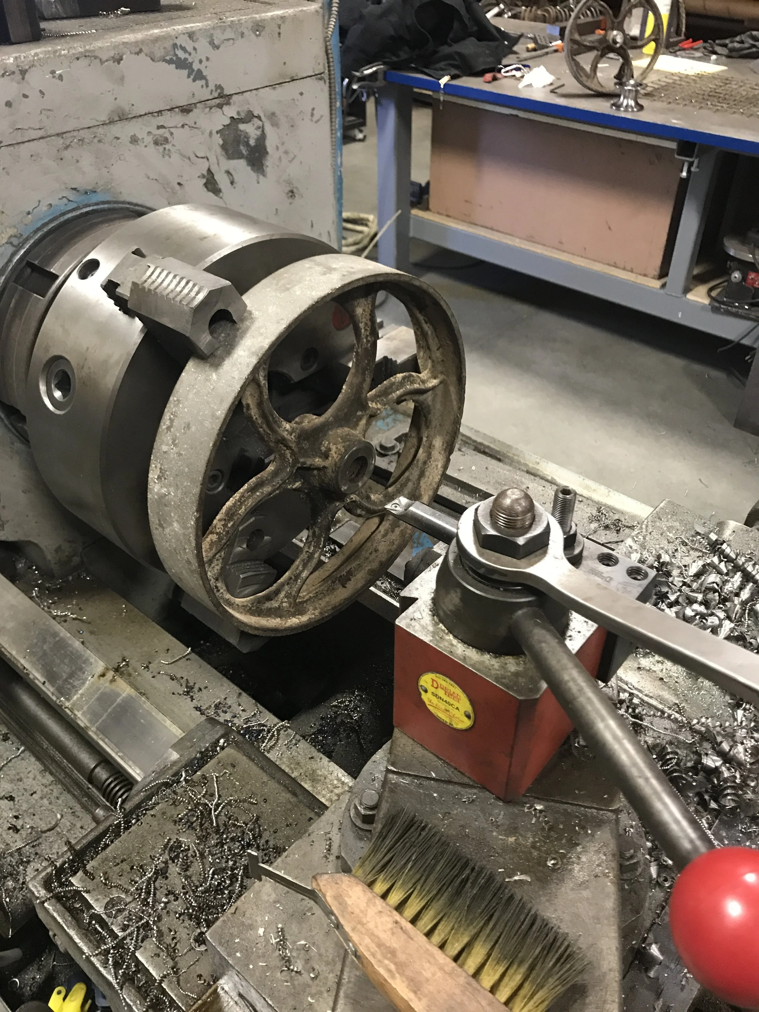 Boring Cast Iron Wheel.JPG
