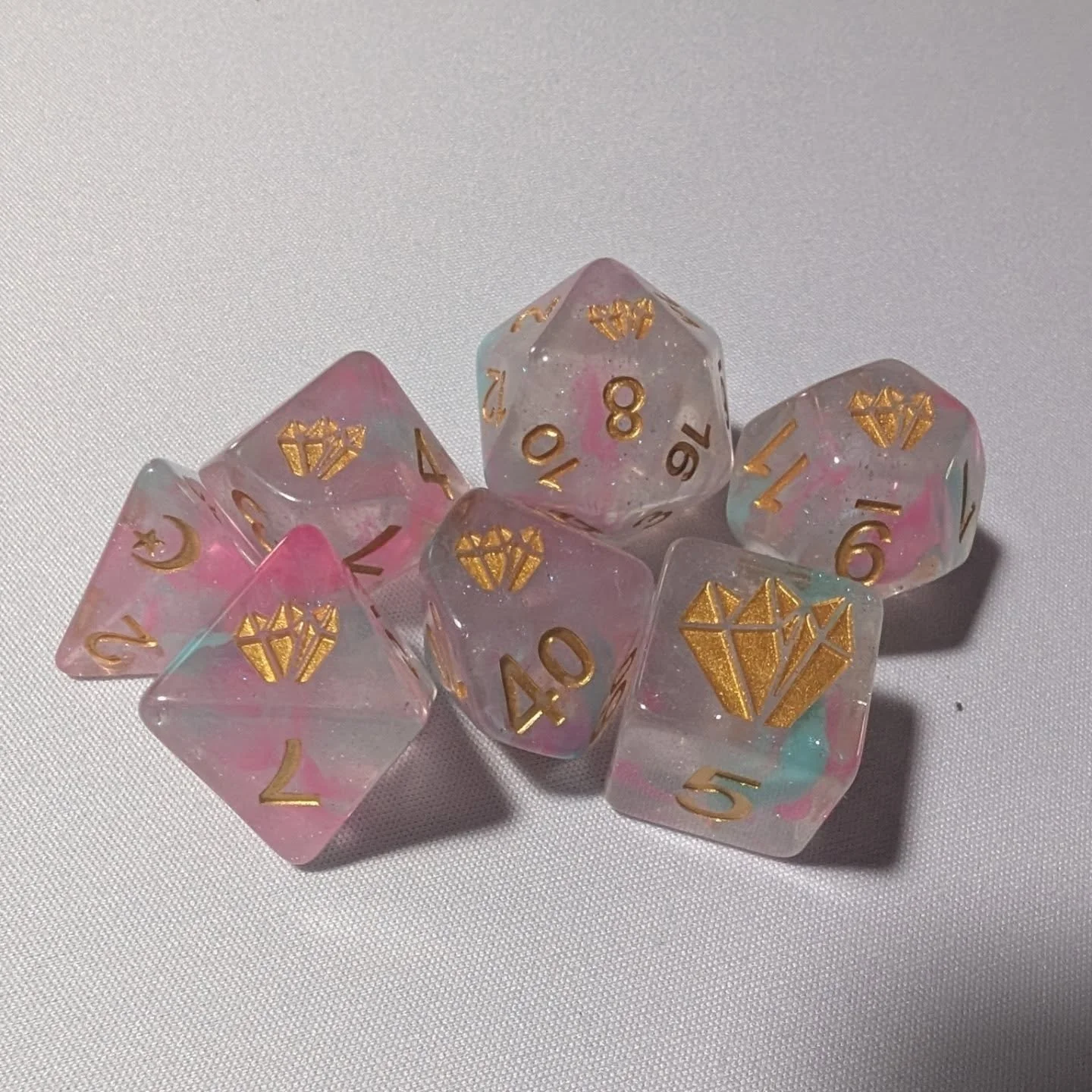 Here are the #dice that we took a look at on this week's #DiceDive all from @critituk - they are from the &quot;Spirit of Trinket&quot; Kickstarter. And they are awesome! These are the crystal, lollipop, and teapot sets along with a freebie d6. So co