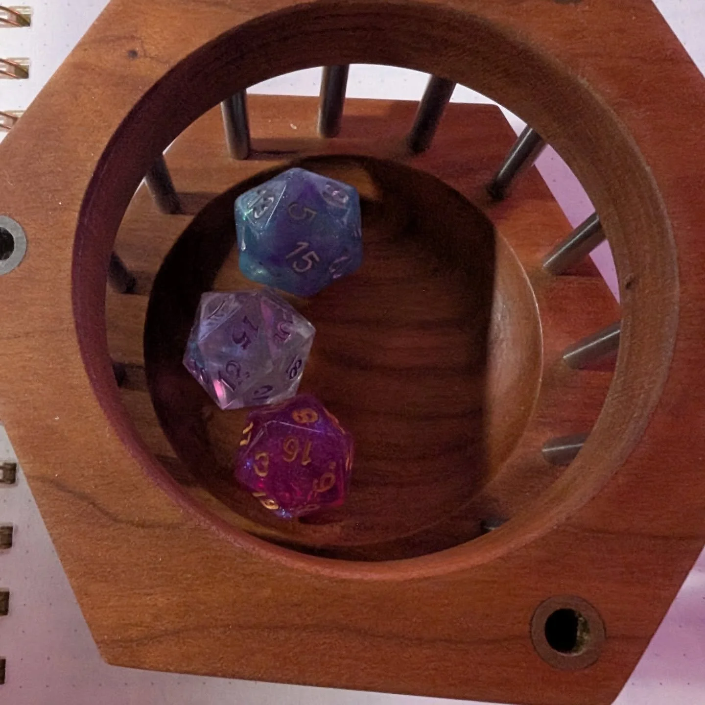 After last night's episode of Rothians Gate, here's my dice jail..... Three naughty d20s. Hopefully the time out will turn them around. #dicejail #gmlikeagirl #roletoconfirm