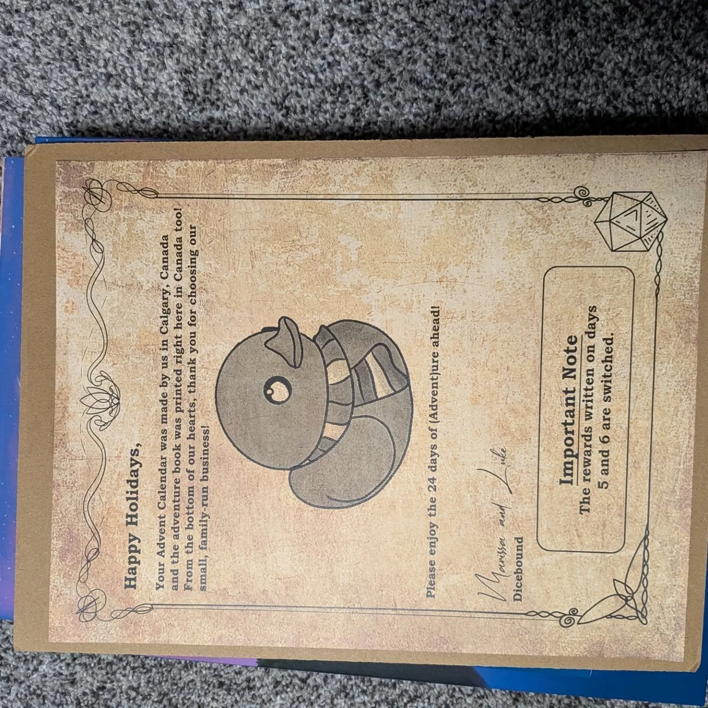 Normally this time of year I would be bringing you another season of #DicemberDaily on my stream, but circumstances mean that I can't stream right now. So this year I will bring you Dicember Daily in picture form. This year's #dicecalendar comes from