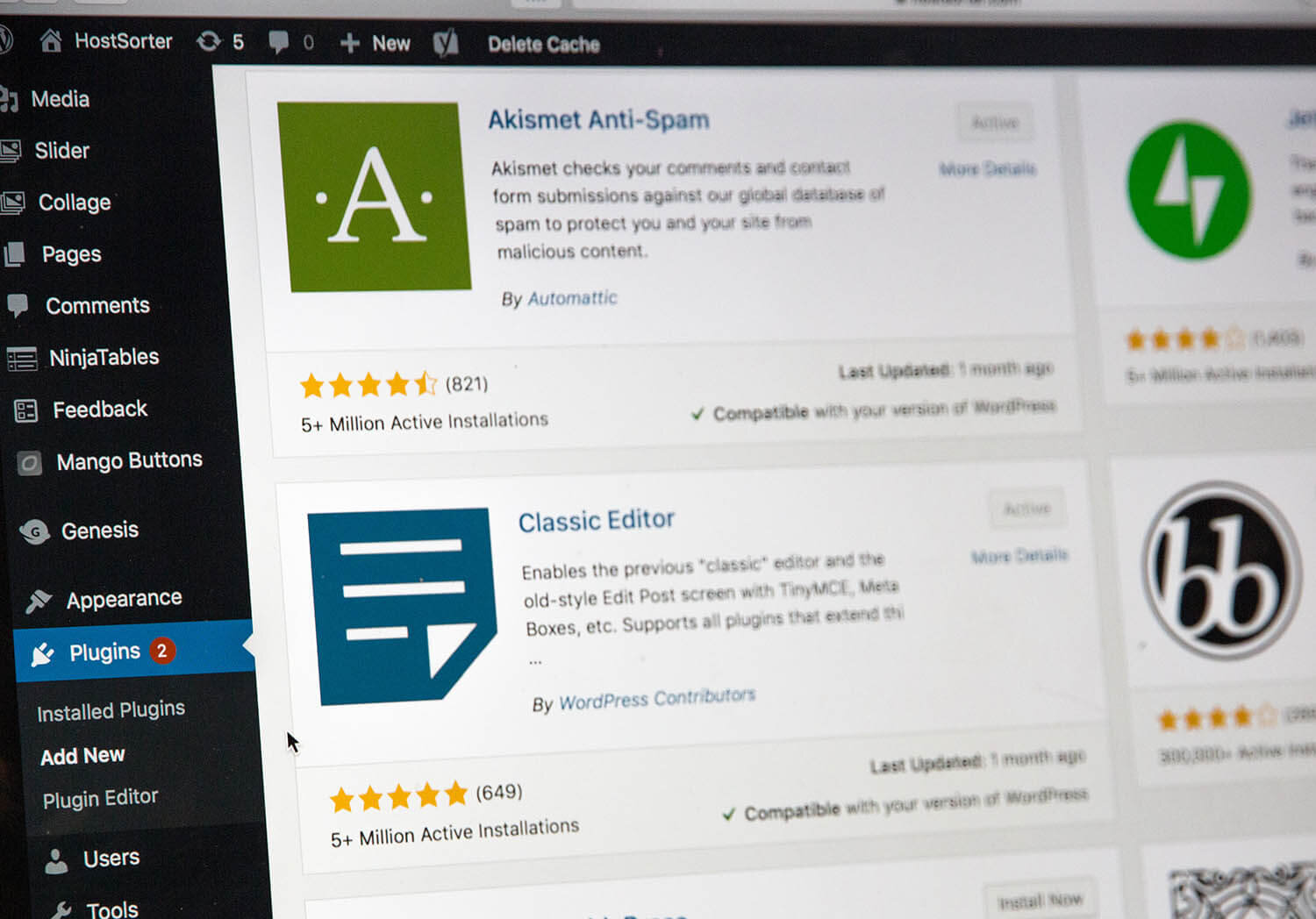 page de plugins wordpress