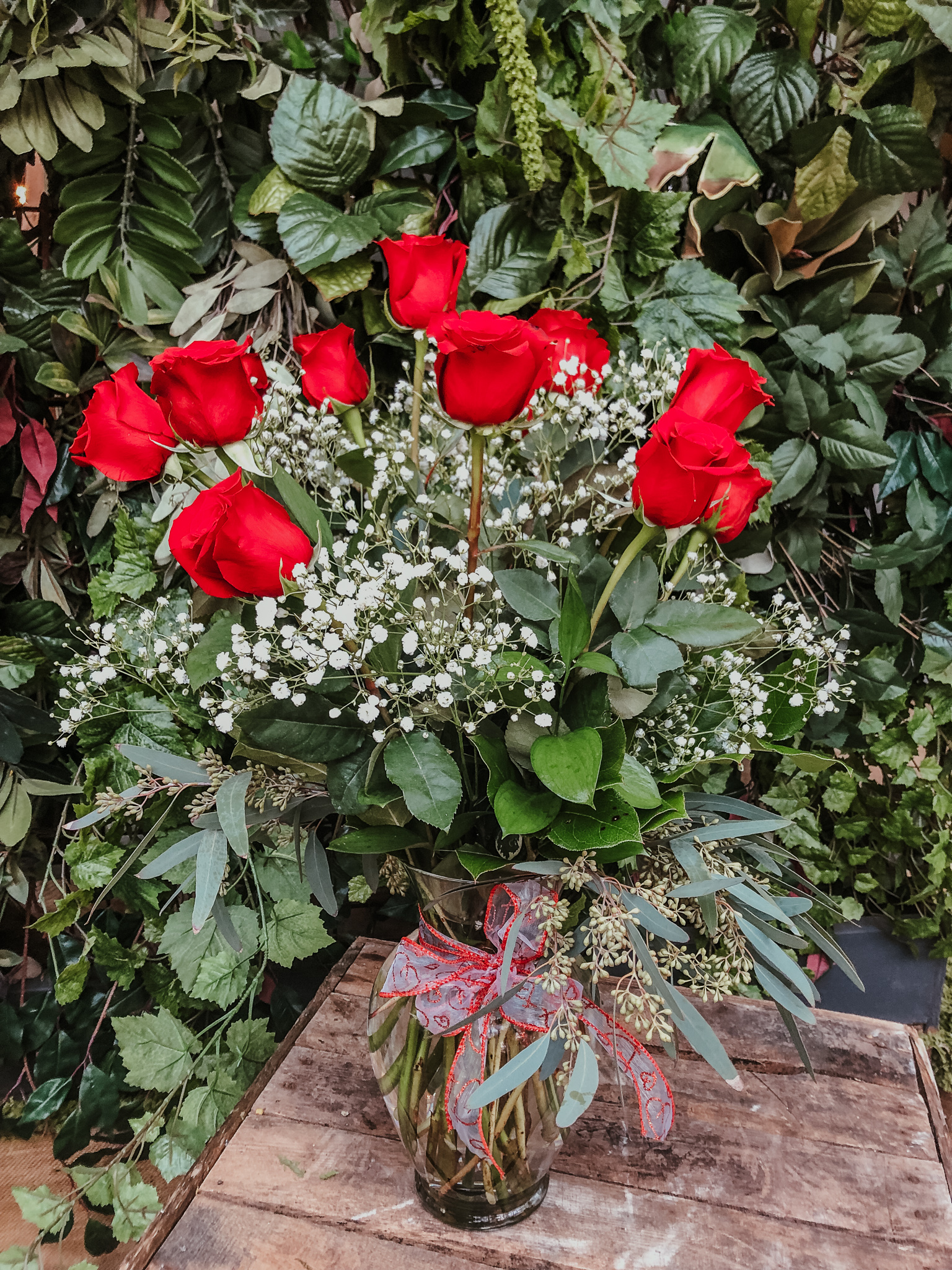 Dozen Red Roses and Baby's Breath