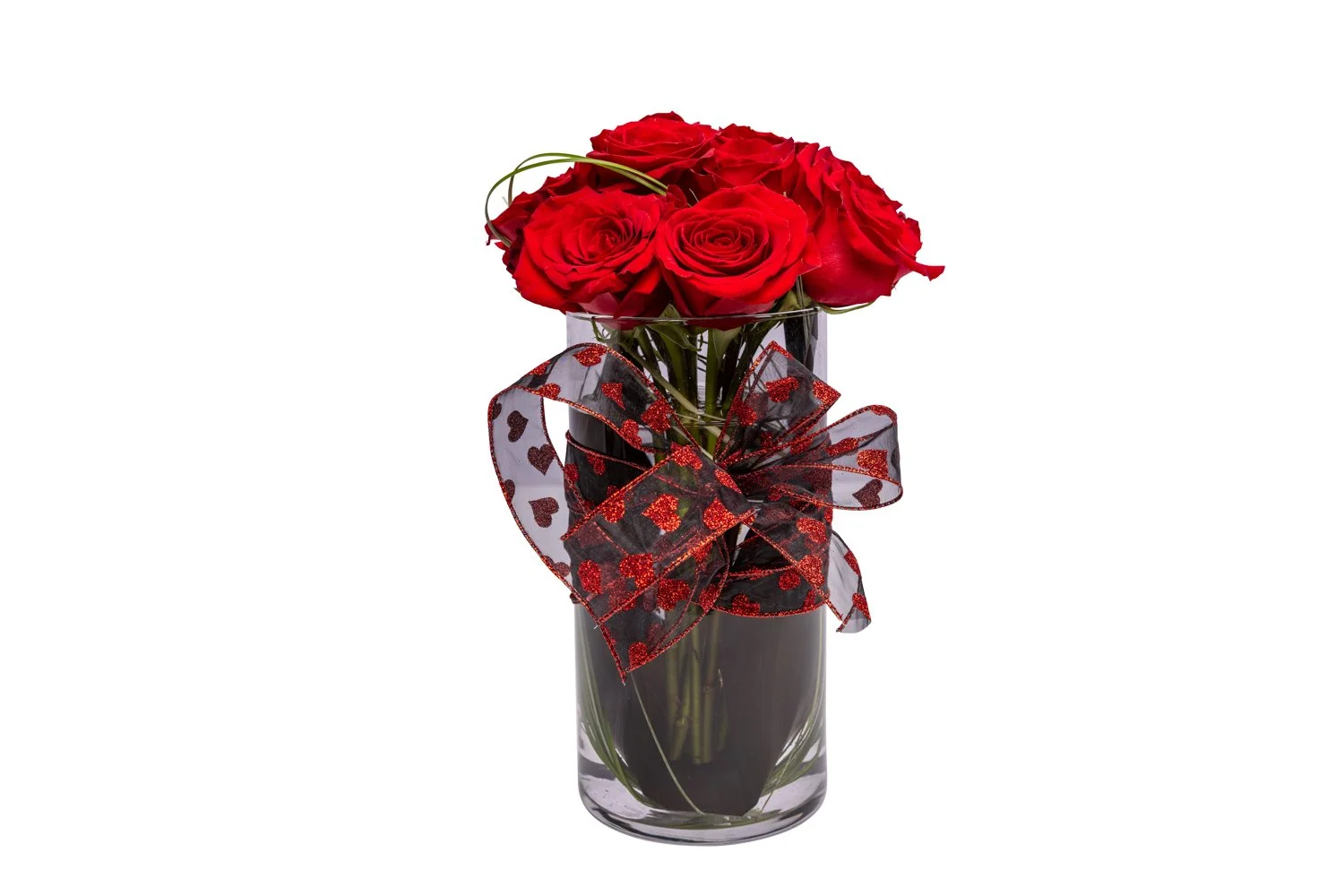 Glass Vase with Ribbon & Dozen Roses