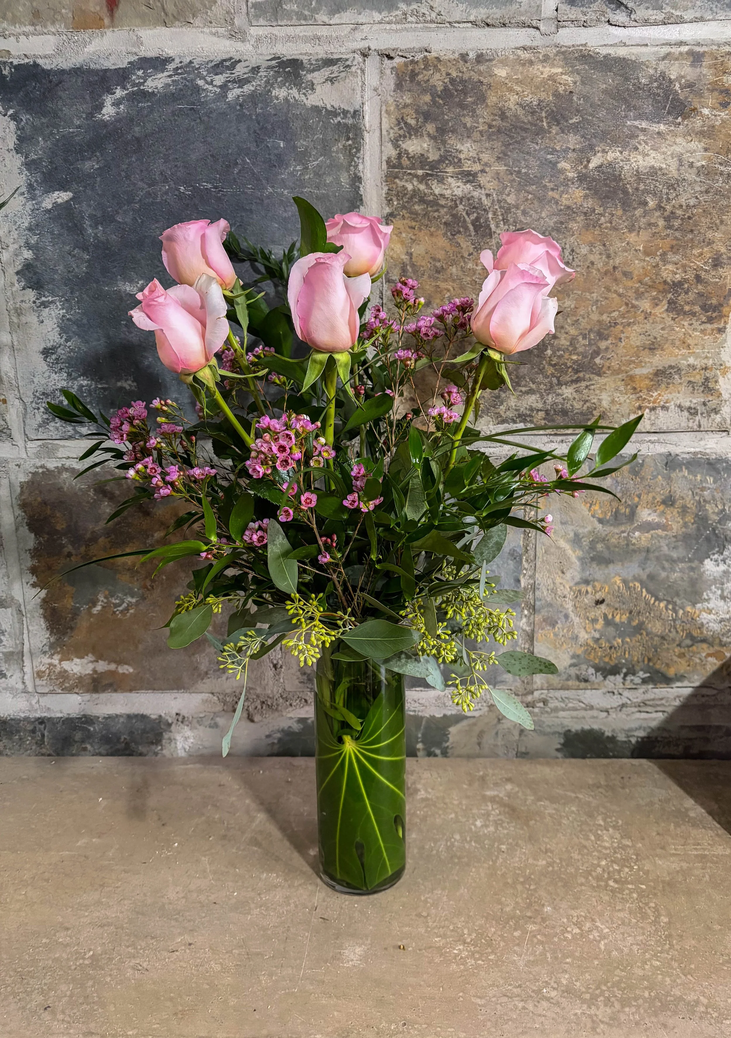 Half Dozen Roses Vased