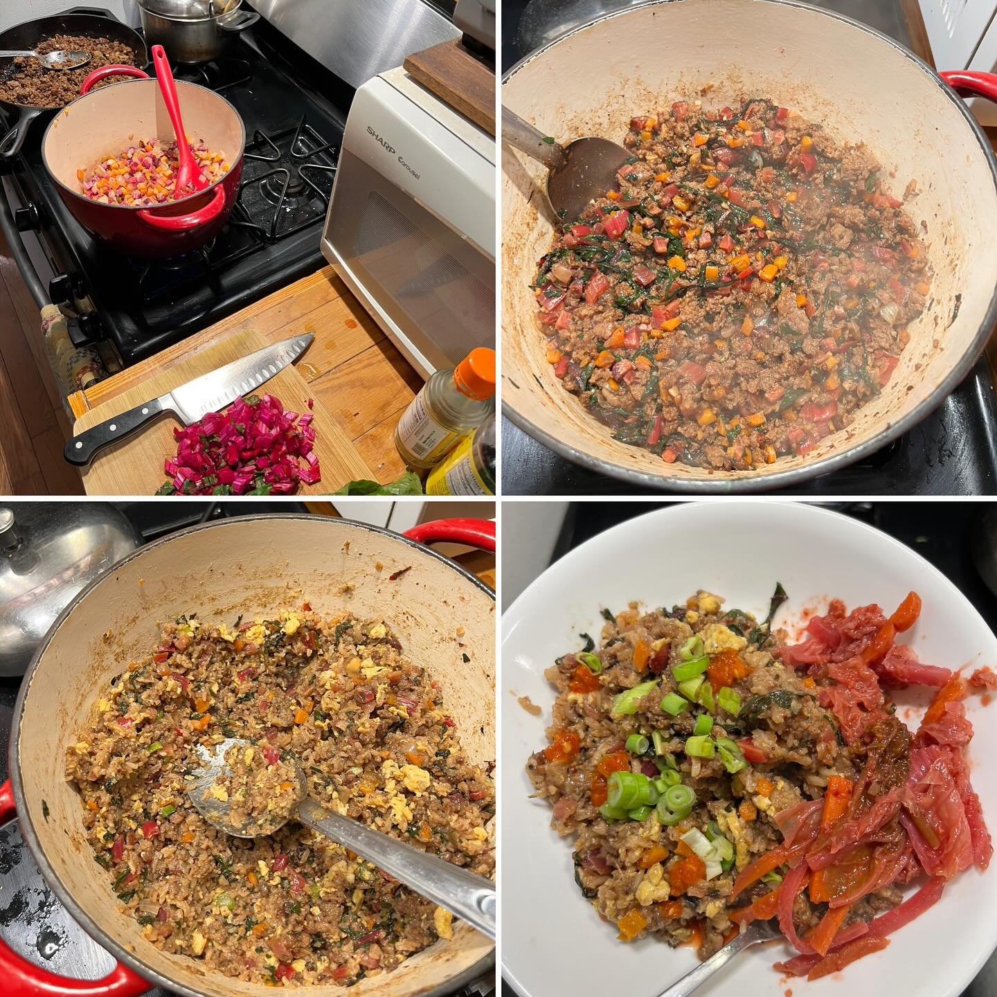 What&rsquo;s cooking in your kitchen lately?!

Here&rsquo;s a round up of what we&rsquo;ve been making to give you some ideas for what to do with all our spring bounty.

1. Swiss Chard &amp; Beef Fried Rice: Jasmine rice, browned ground beef with gar