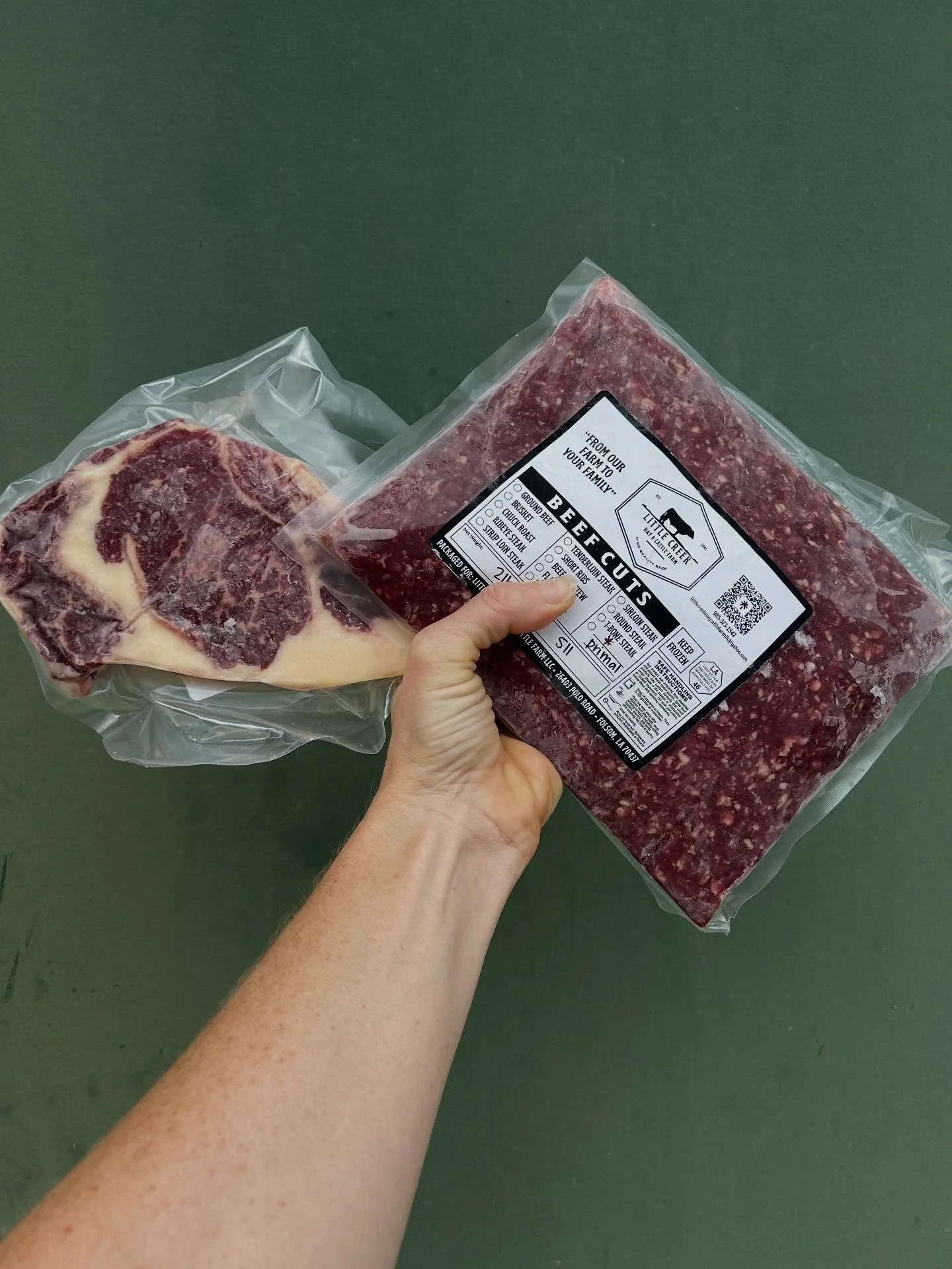 Another beef restock today, courtesy of Little Creek Hay &amp; Cattle &mdash; zoom in the second pic to see their herd hanging out on my way out of the farm today!

There&rsquo;s ground beef, primal ground beef, filets, ribeyes, NY strip steaks, sirl