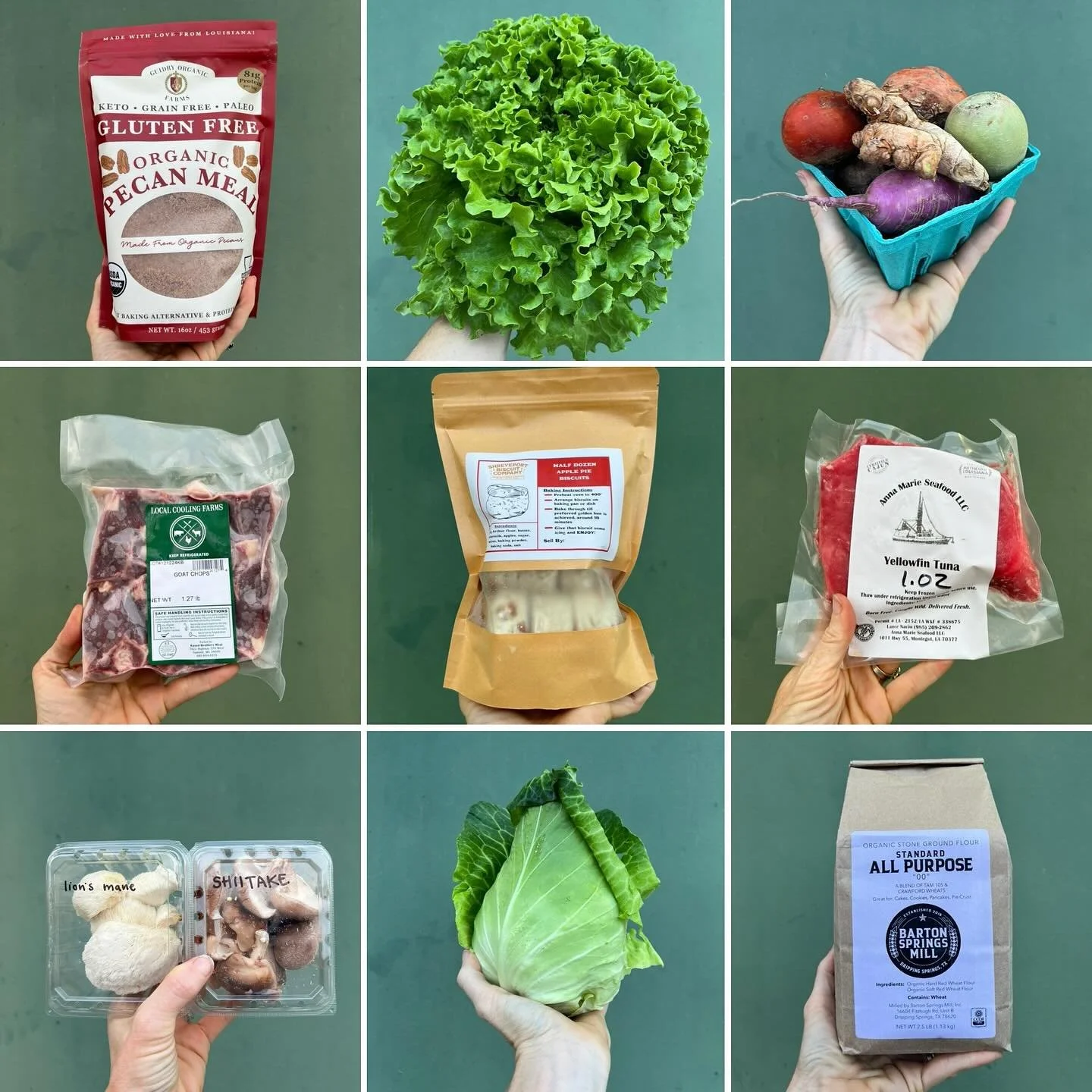 We&rsquo;ve been so busy this week! 🙏

And we have so much good stuff &mdash; stone-milled flour and pecan meal for baking, frozen buttermilk biscuits to bake at home, goat meat on sale and gorgeous yellowfin tuna filets, beautiful head lettuce and 