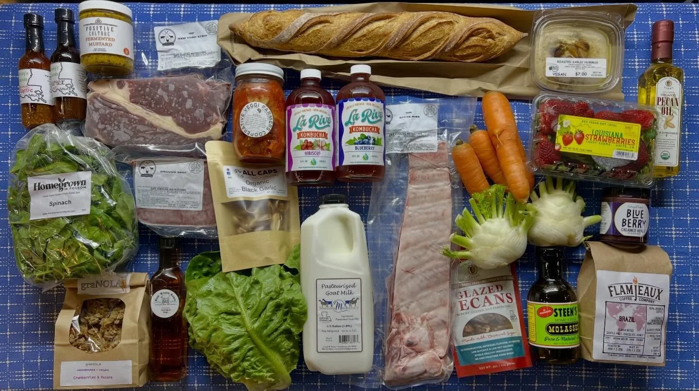 Lots of beautiful springy local groceries for you this week!

The shop in Metairie is open normal hours (Tuesday-Saturday, 10 am to 6 pm), you can pick up at @localcoolingfarms Thursday-Saturday morning or catch one of our hubs and home delivery rout