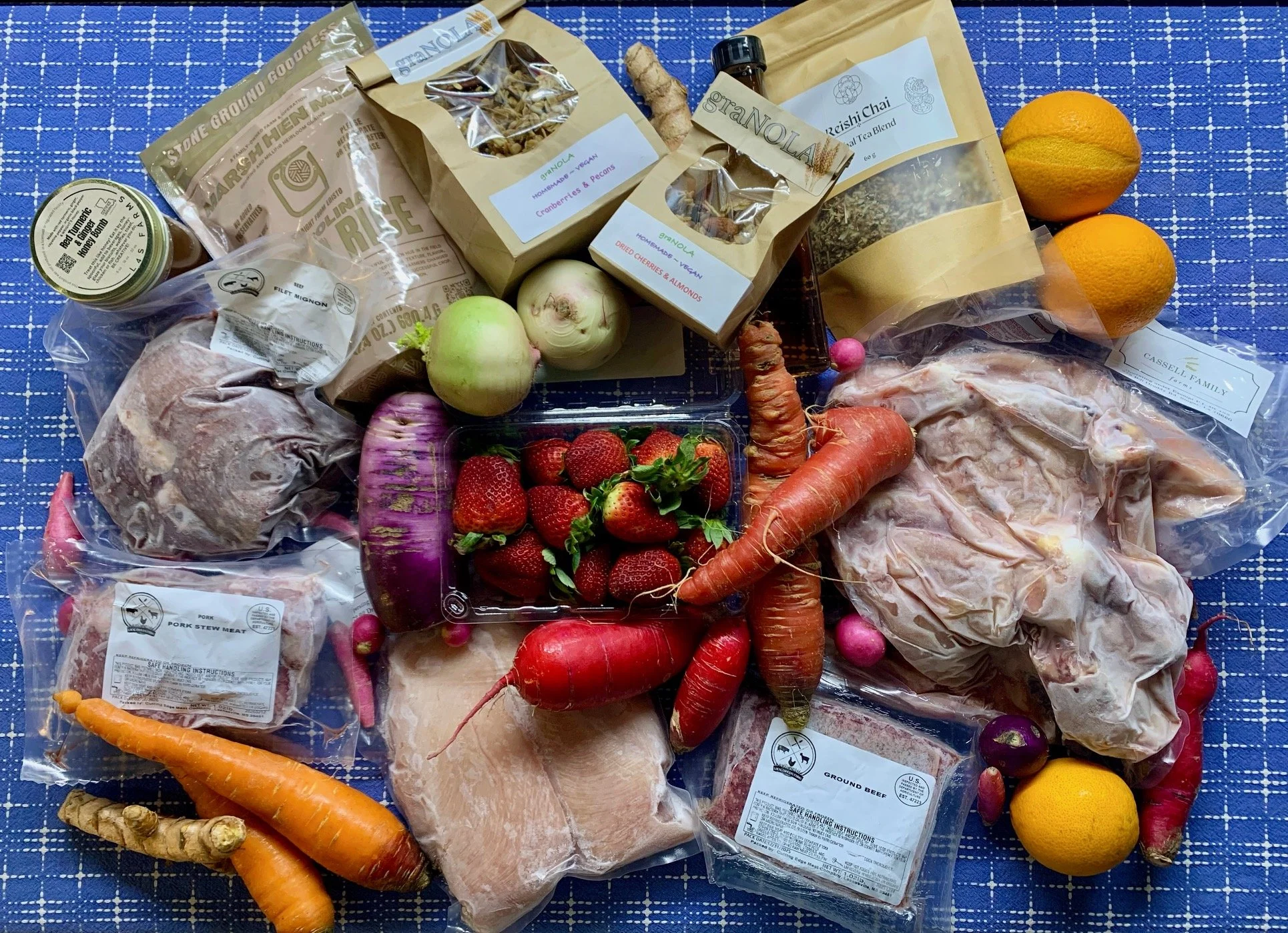Beef, Pork &amp; Chicken Restock, Plus GraNOLA, Strawberries, Herbs, Greens &amp; Root Veggies, Eggs, Turmeric, Mushroom &amp; Black Garlic Products &amp; More!