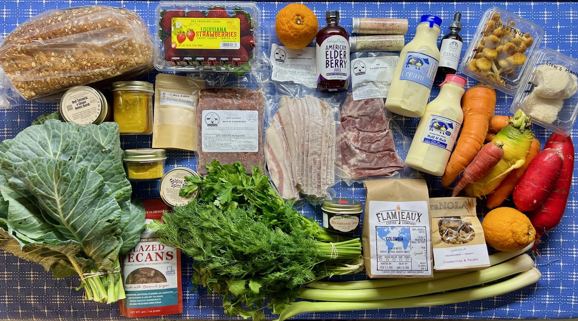 Our Farm's Meat &amp; Eggs, Plus Veggies &amp; Herbs, Strawberries, Turmeric Products, Hummus, Broth, Teas &amp; Tinctures &amp; More! 