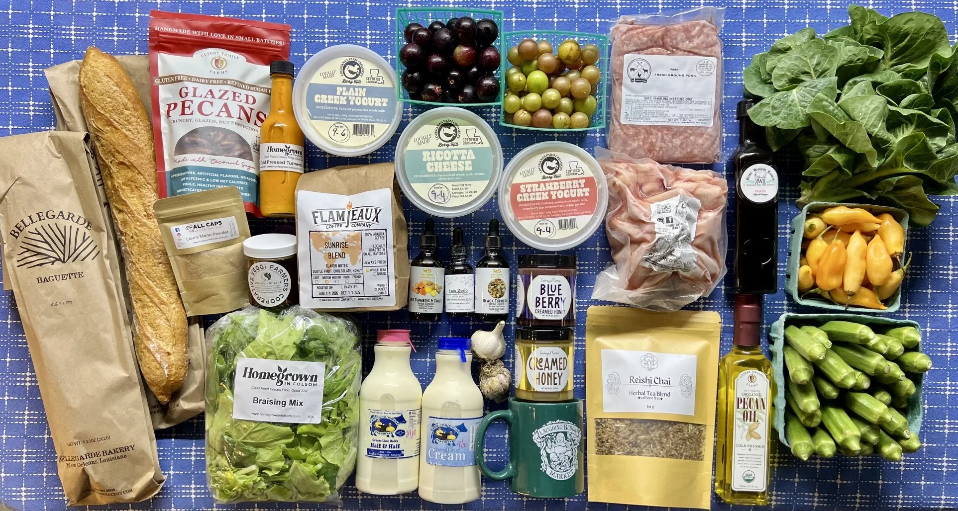 Greek Yogurt &amp; Cheeses, Pasta, Glazed Pecans, Honey, Salad Greens, Muscadine &amp; Scuppernong Grapes, Kombucha, Eggs &amp; More!