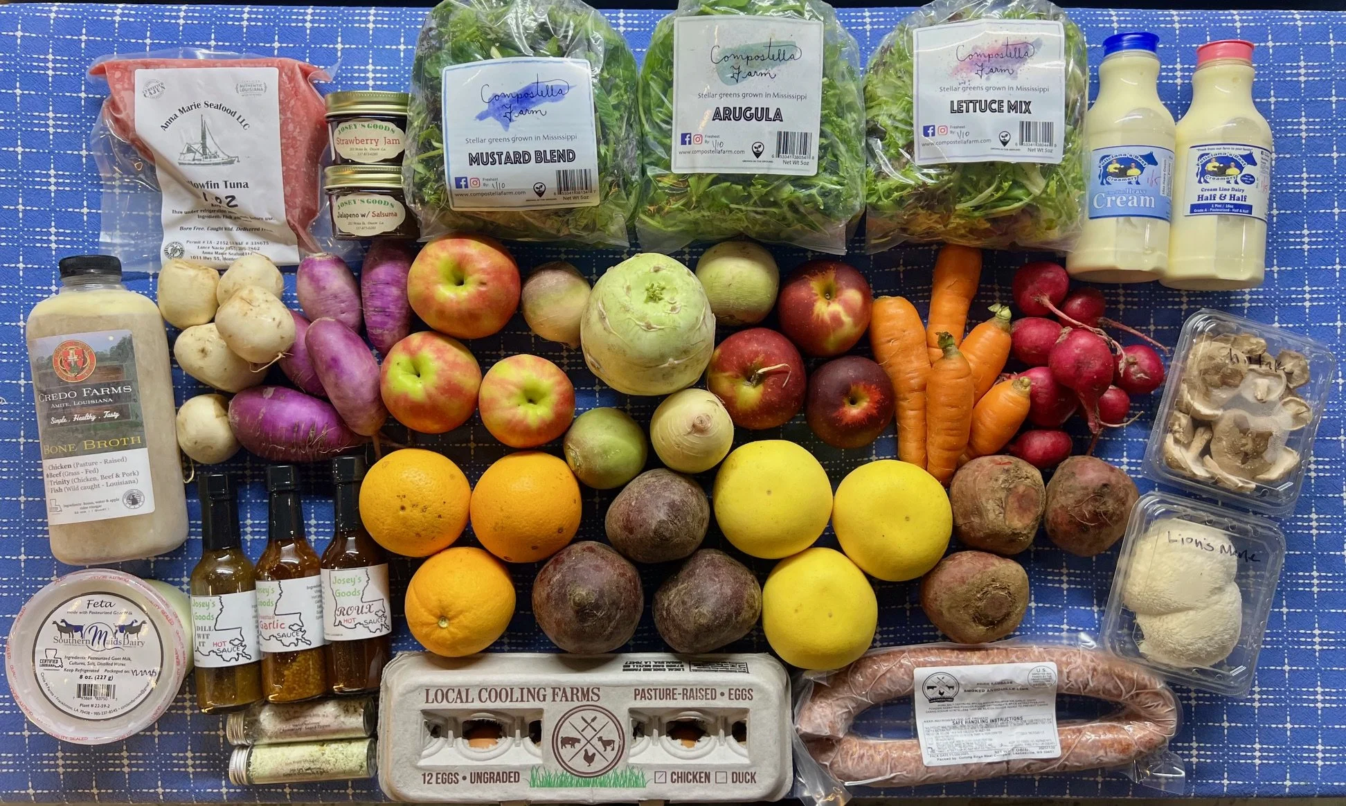 Bountiful Eggs, Gourmet Mushrooms, Greens, Roots, Apples &amp; Citrus, Meats, Seafood, Dairy &amp; More!