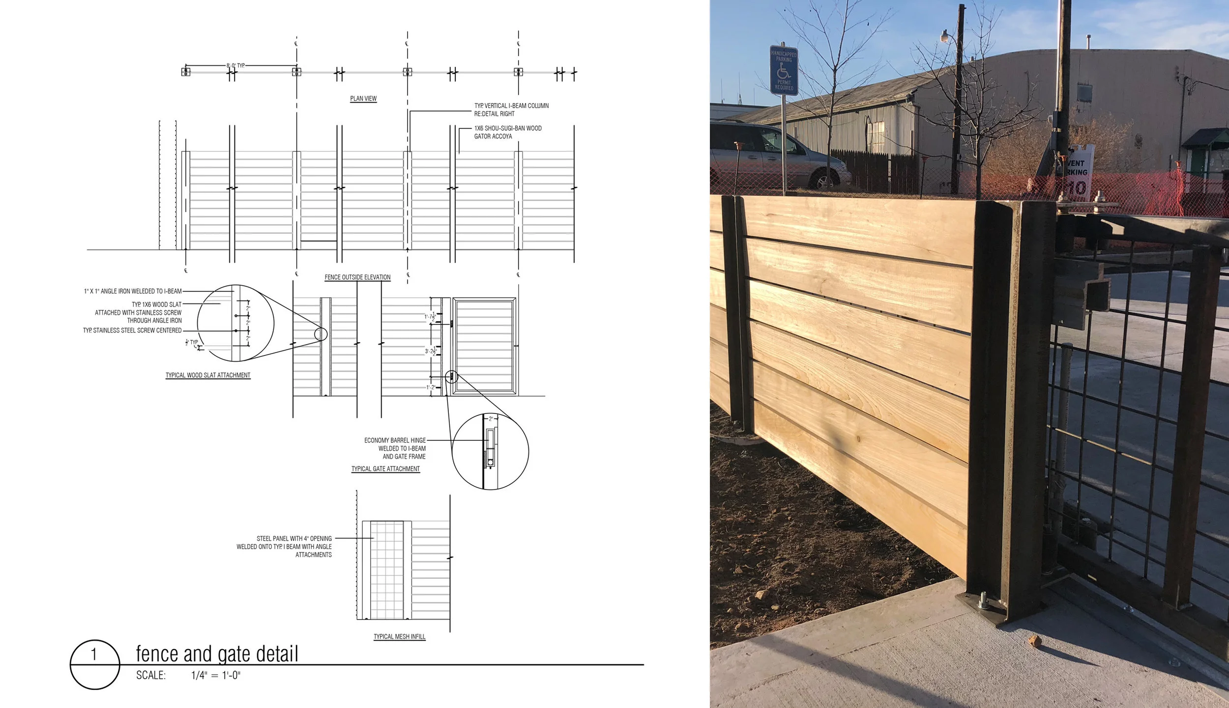  The fencing extends to the parking lot with an automized entry gate for security. Water falling on the parking area during rain events is directed to trees and perennial plantings. Trees along the western boundary will, in time, create a shaded park