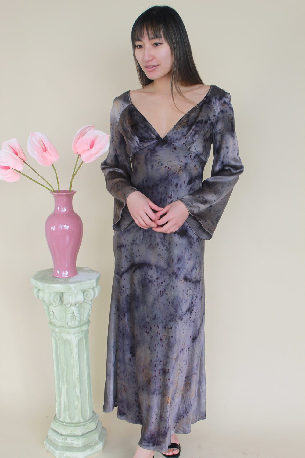 M - Long Sleeve Floor Length Silk Dress — Laila Textiles