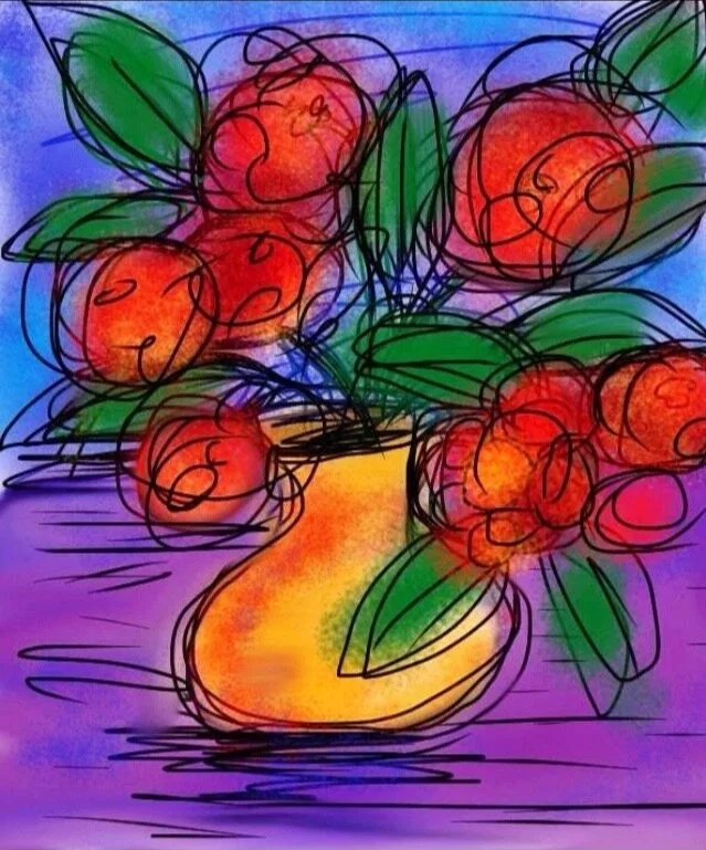 Red Flowers Yellow Vase