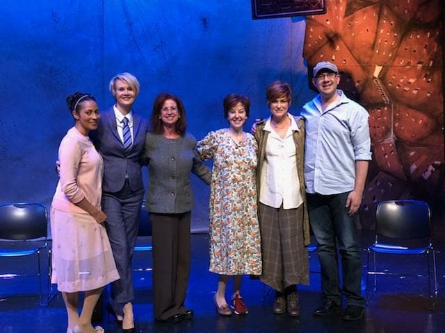 The cast of the Garry Marshall Theatre reading of INTERVIEWESE with the playwright and director Carolyn Hennesy.