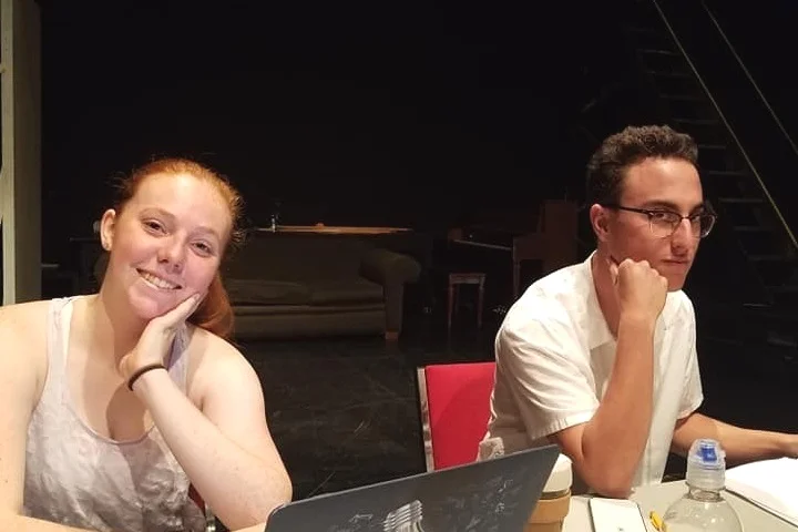 Stage Manager Stephanie Nielsen and actor Charlie Lavaroni workshopping BRISÉ with the UC Davis Ground and Field New Play Festival.