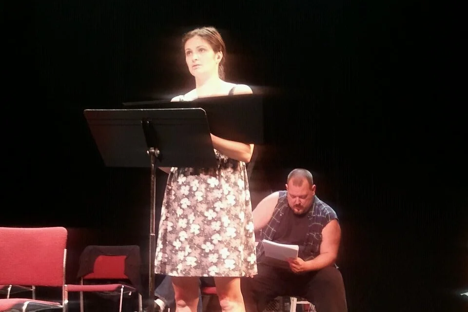 The Passage Theatre Company reading of THE AISLING, directed by Damon Bonetti. Pictured: Brielle Silvestri, John Jezior.