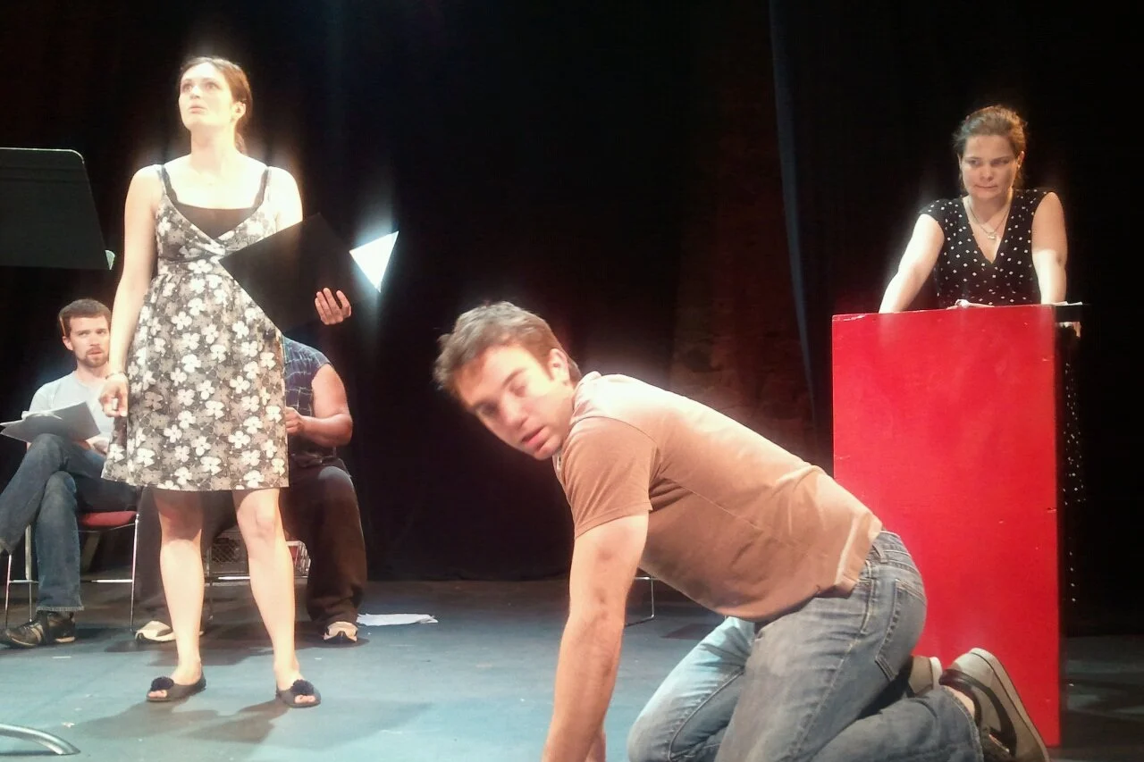 The Passage Theatre Company reading of THE AISLING, directed by Damon Bonetti. From L to R: Matthew Ellis Murphy, Brielle Silvestri, Derrick Ledbetter, Charlotte Northeast